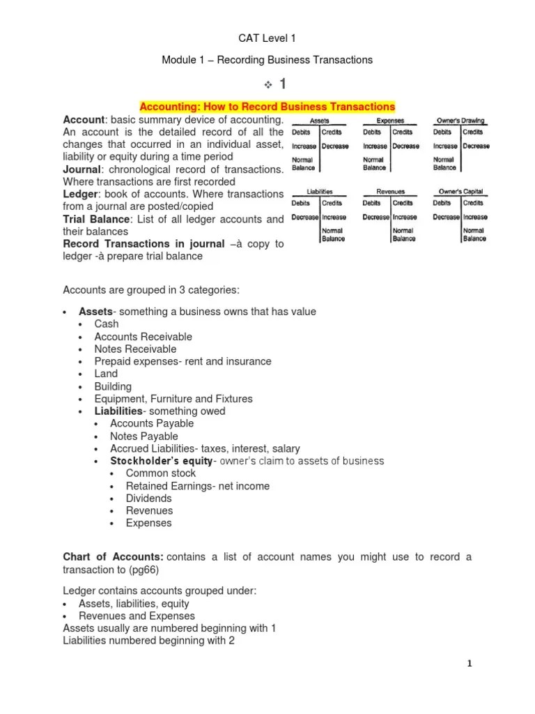 Module 1 - Recording Business Transaction | PDF | Debits And Credits ...