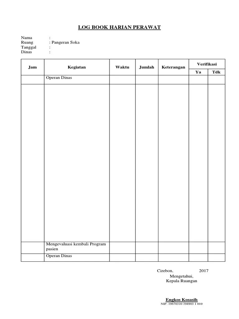 Kegiatan harian kegiatan harian sentra: Format Log Book Harian Perawat Pdf
