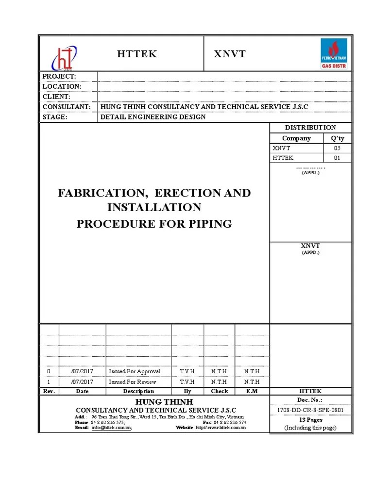 Fabrication Erection And Installation Procedure For Piping | PDF | Pipe (Fluid Conveyance) | Welding