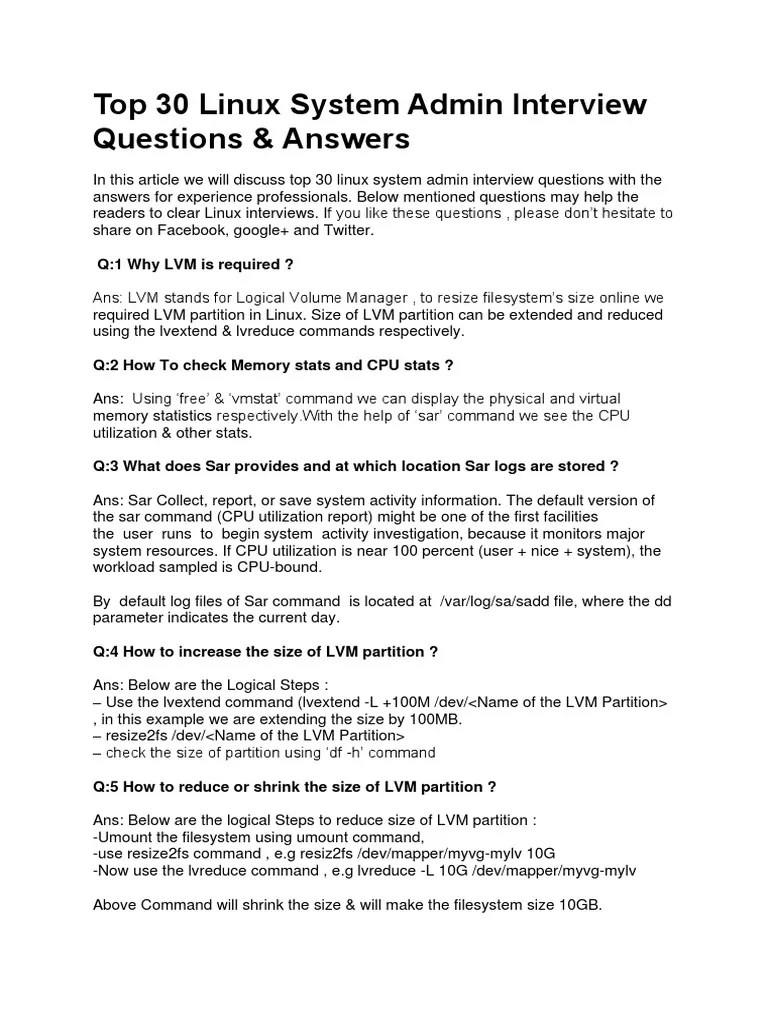 Top 30 Linux System Admin Interview Questions & Answers | File Transfer ...