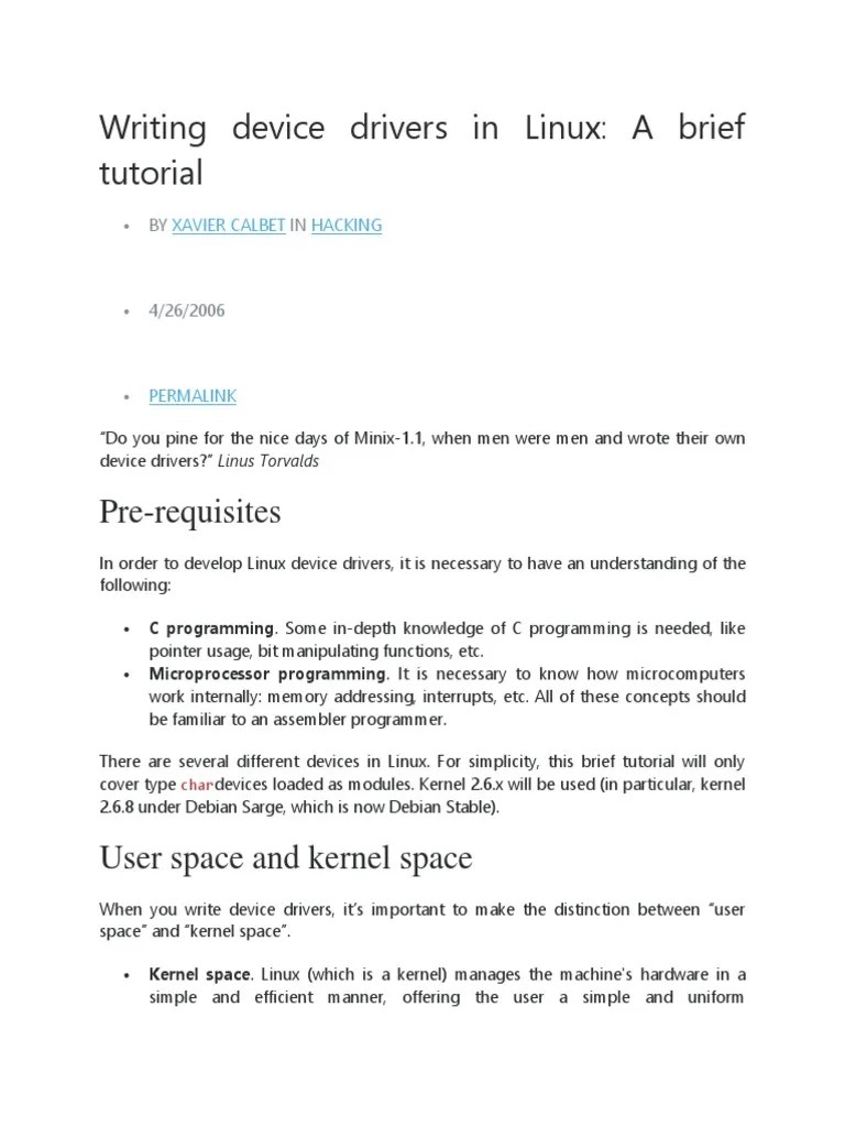 Writing Device Drivers In Linux | PDF | Kernel (Operating System ...