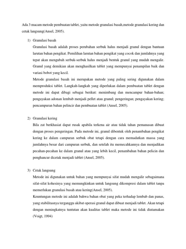 Ada 3 Macam Metode Pembuatan Tablet | PDF