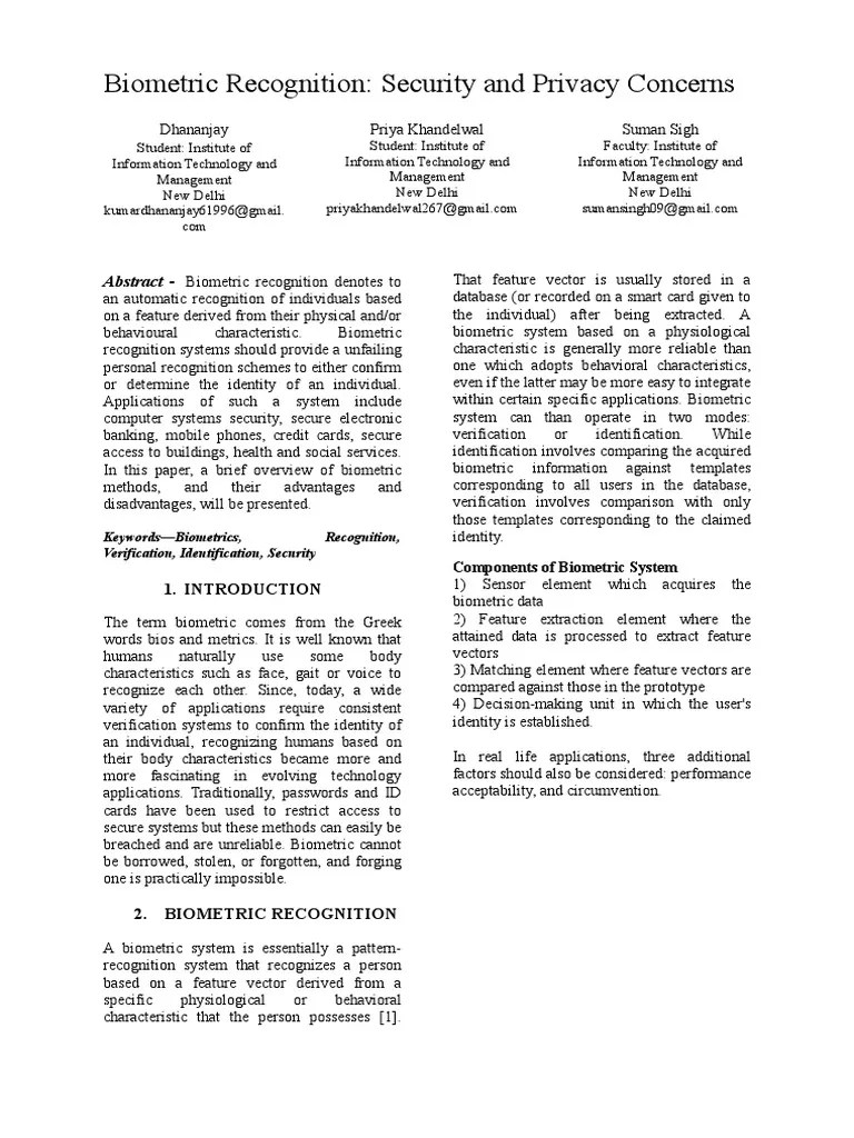 Biometrics Research Paper | PDF | Biometrics | Authentication