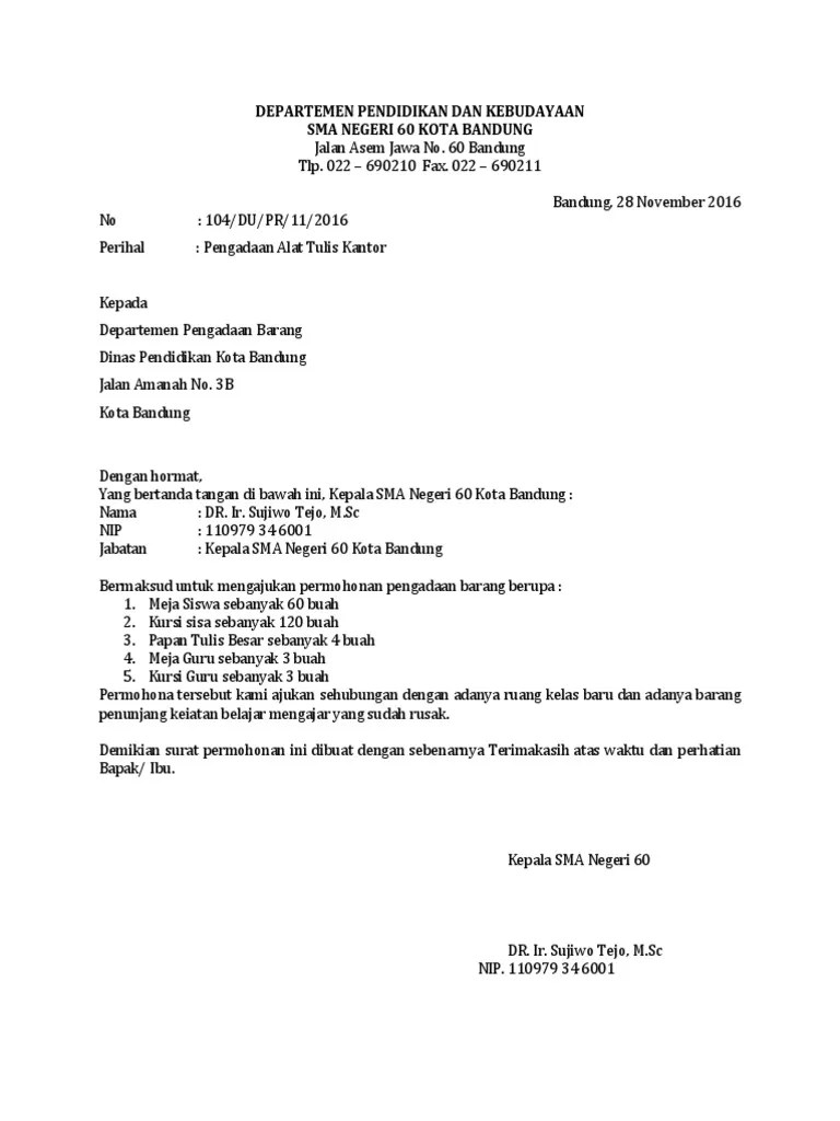 Surat permohonan merupakan bagian yang. Contoh Surat Pengajuan Pembelian Barang - Aneka Contoh