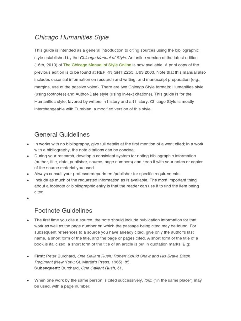 Chicago Humanities Style | PDF | Citation | Bibliography