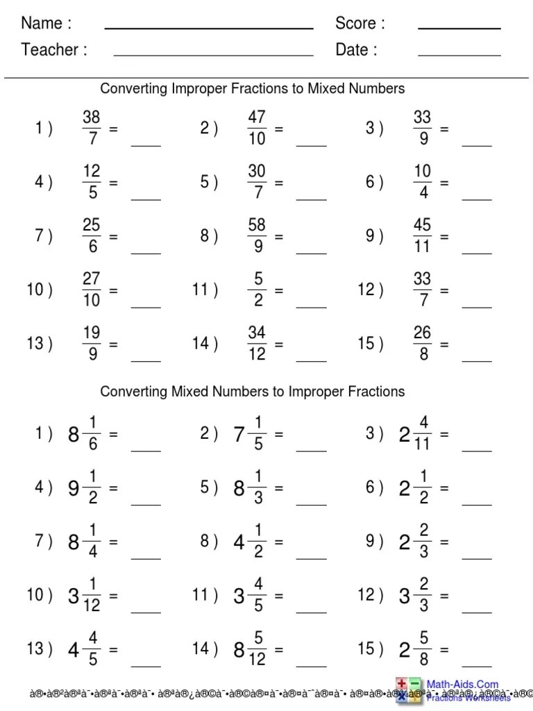 fractions improper1 pdf fraction mathematics notation