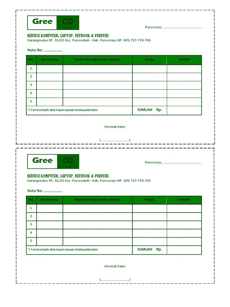 Template Nota Microsoft Word Docx