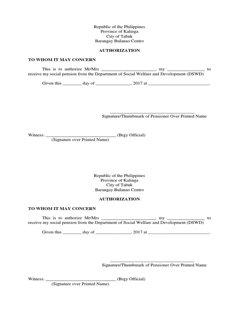 Sample of authorization letter