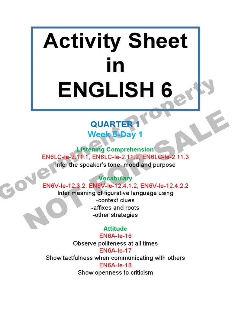 Activity sheet english 6 quarter 1 week 5 day 1