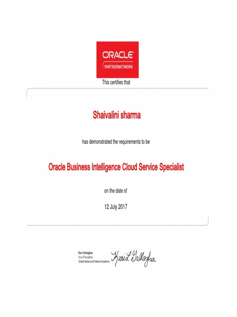 Oracle Certificate For BICS | PDF