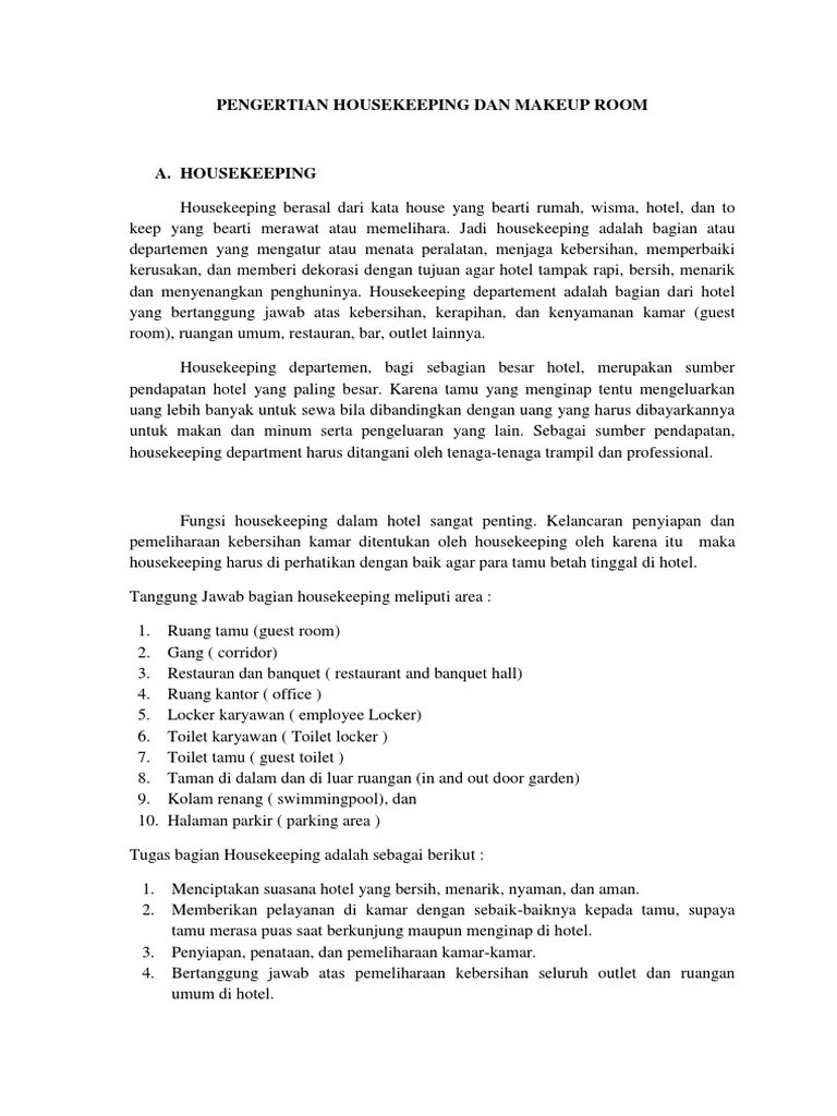 Pengertian Housekeeping Dan Makeup Room | PDF
