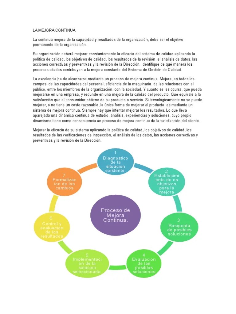 Proceso De Mejora Continua | PDF | Calidad (comercial) | Economias
