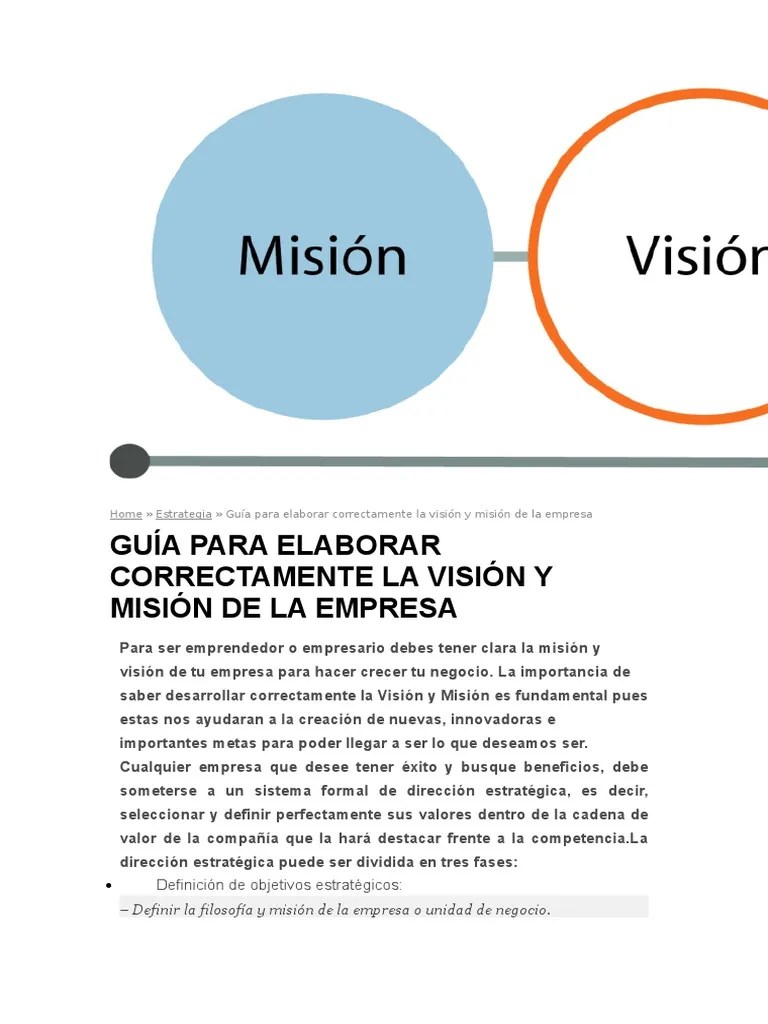 Guia Para Elaborar Correctamente La Mision Y Vision De Una Empresa | Descargar Gratis PDF ...