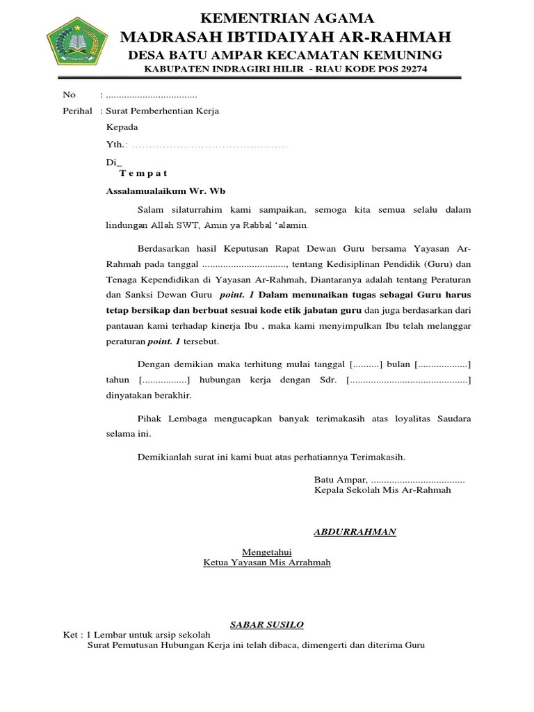 Contoh Surat Pemberhentian Pekerja Dari Majikan - Zul Rafique Partners