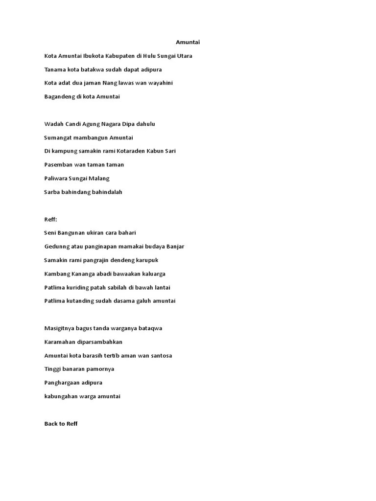 Lirik Lagu Kota Amuntai | PDF