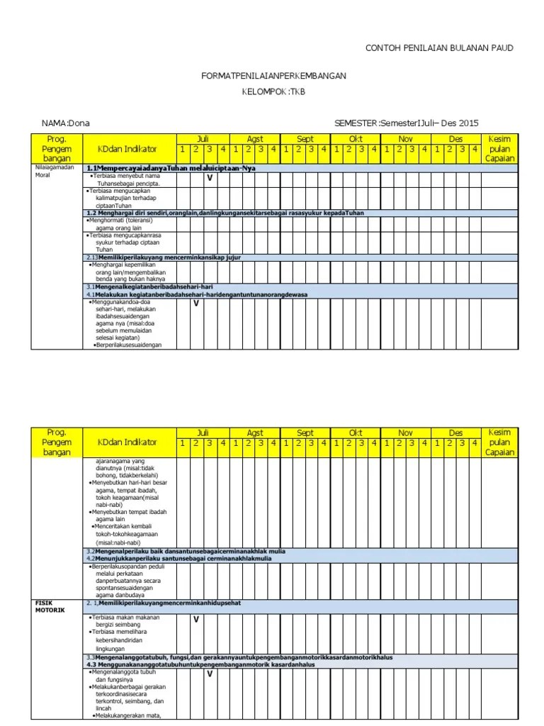 Contoh format jurnal harian mengajar guru mata pelajaran kurikulum 2013. 5 Contoh Penilaian Bulanan Paud Pdf