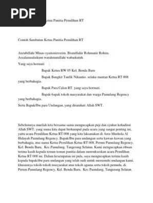 Contoh Sambutan Ketua Panitia Pemilihan Rt Barisan Contoh Isi Pertanggung jawaban Acara Peremajaan Pengurus RT00407 Masa Bhakti 2009 2011 Dilaksanakan pada Minggu 5 Juni 2011 jam.