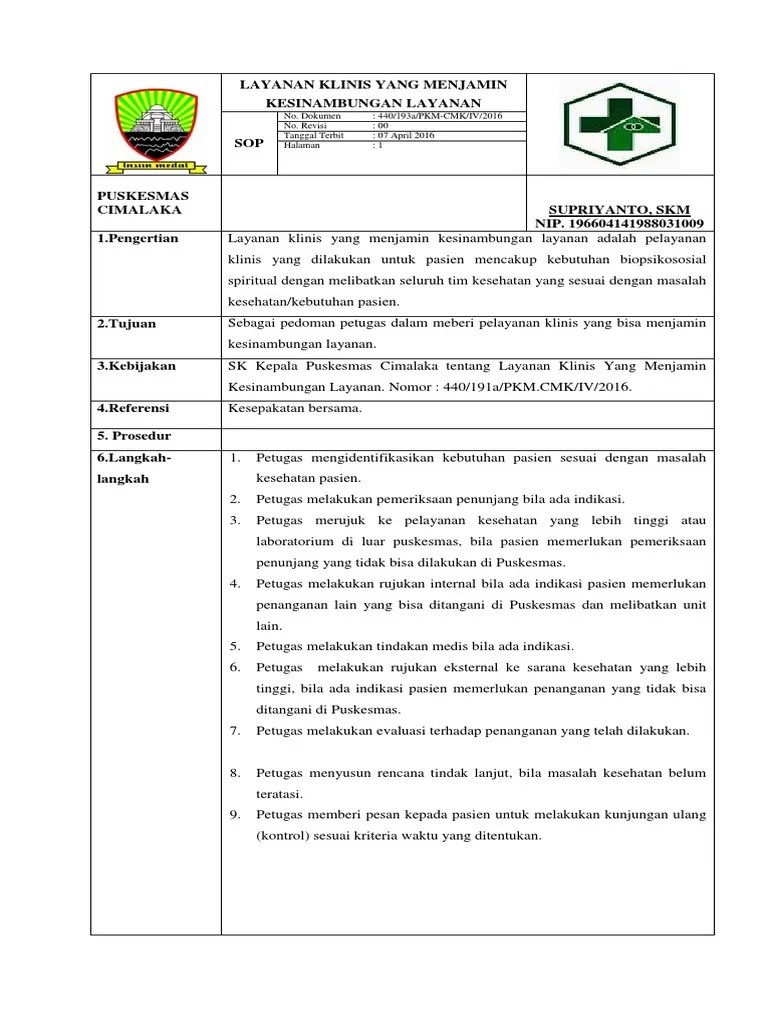 7.6.6.2 Sop Layanan Klinis Yg Menjamin Kesinambungan Layanan | PDF