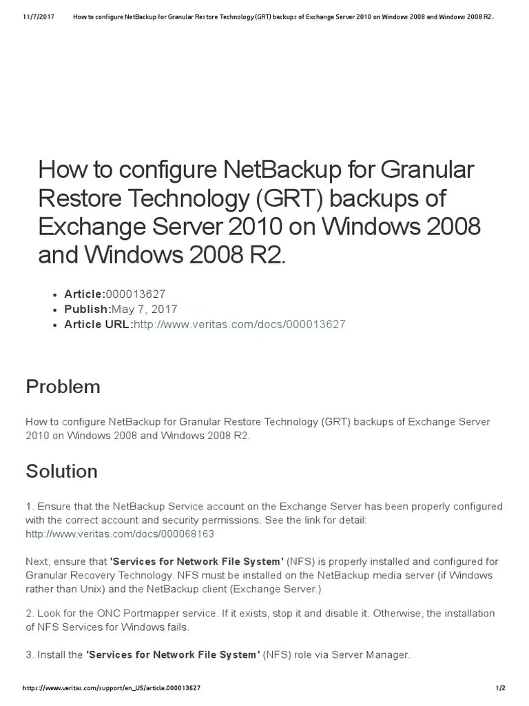 How To Configure NetBackup For Granular Restore Technology (GRT ...
