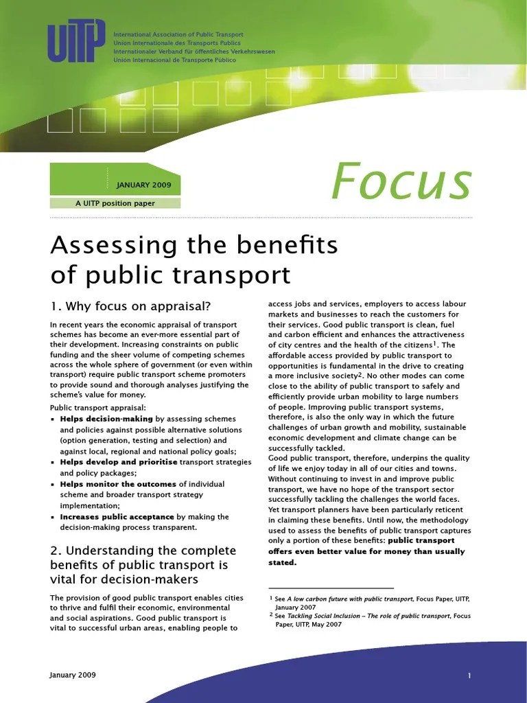 01 Assessing The Benefits Of Public Transport | PDF | Public Transport ...