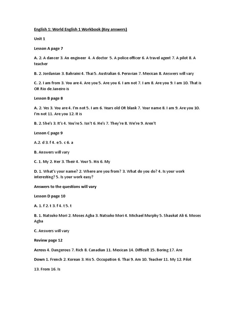 English 1 Workbook Key Answers | PDF | Food And Drink | Cuisine