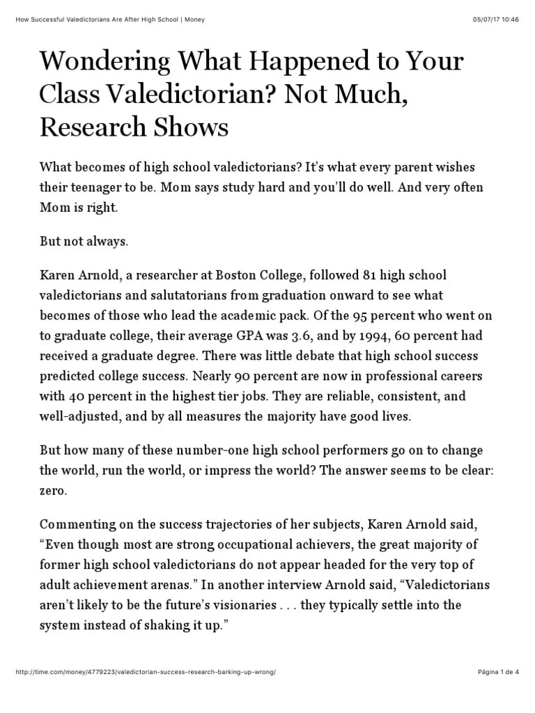 How Successful Valedictorians Are After High School | PDF ...