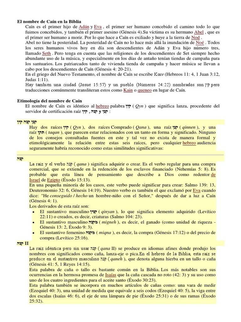 El Nombre De Caín En La Biblia | PDF | Caín Y Abel | Cristianismo