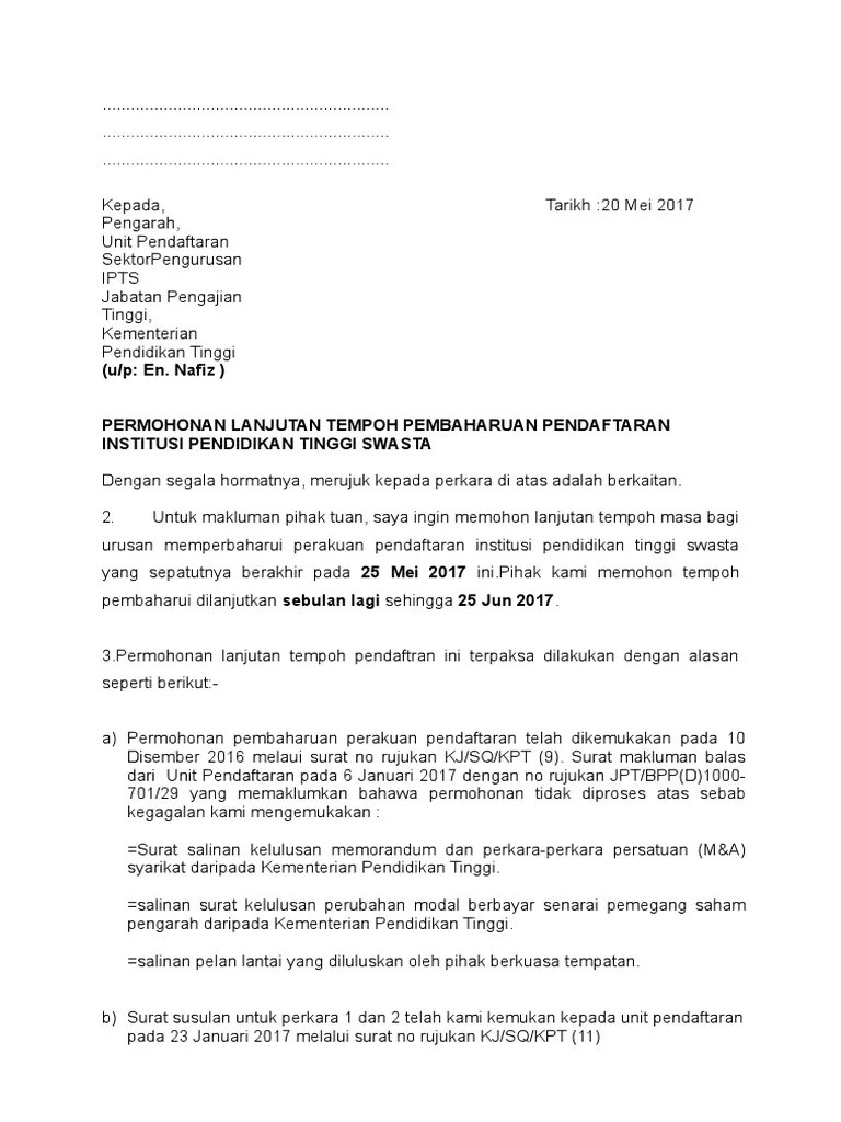 Contoh Surat Permohonan Penubuhan Pispa