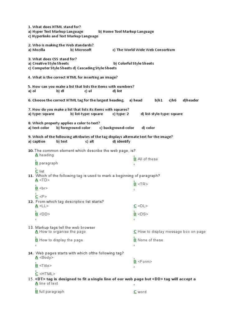 HTML Exam | Download Free PDF | Html Element | Html