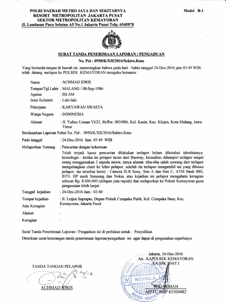 Contoh Surat Pengaduan Ke Polisi Pdf