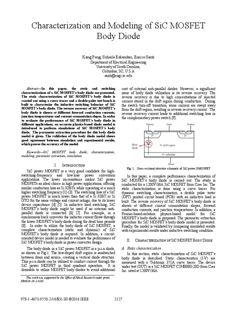 Characterization And Modeling Of Sic Mosfet Body Diode