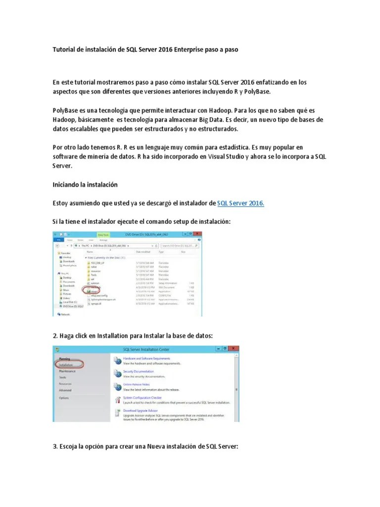 Tutorial De Instalación De SQL Server 2016 Enterprise Paso A Paso | Descargar Gratis PDF ...