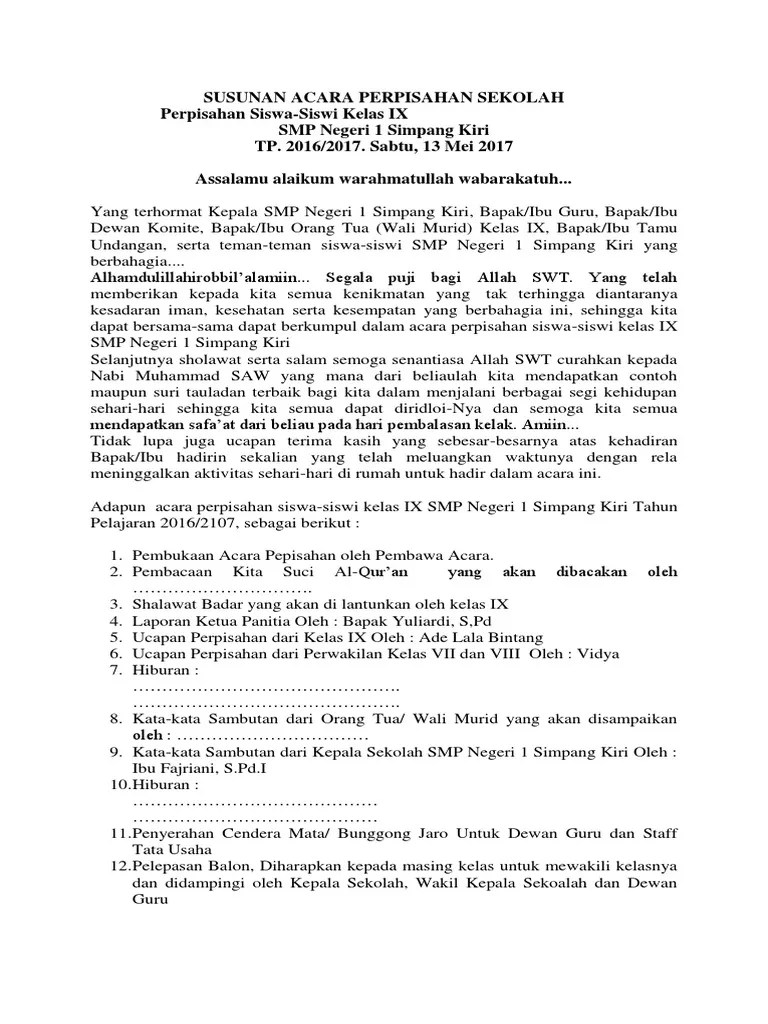 Susunan Acara Perpisahan Sekolah | PDF