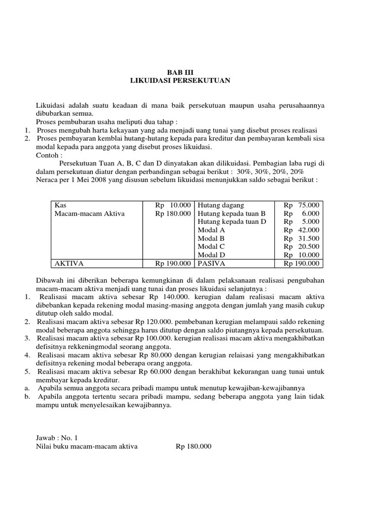 100+ contoh soal akuntansi persekutuan + jawaban. soal likuidasi
