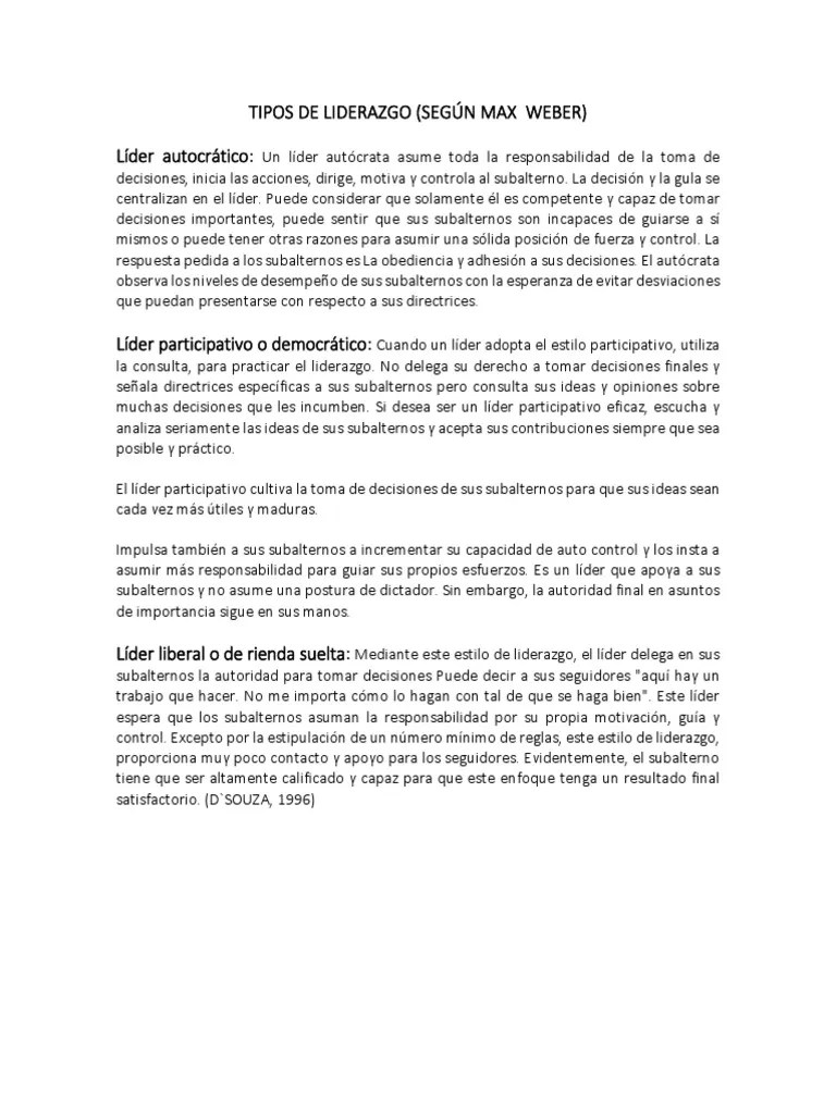 Tipos De Liderazgo (Según Max Weber) | PDF