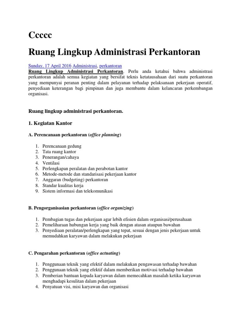 Ruang Lingkup Administrasi Perkantoran | PDF
