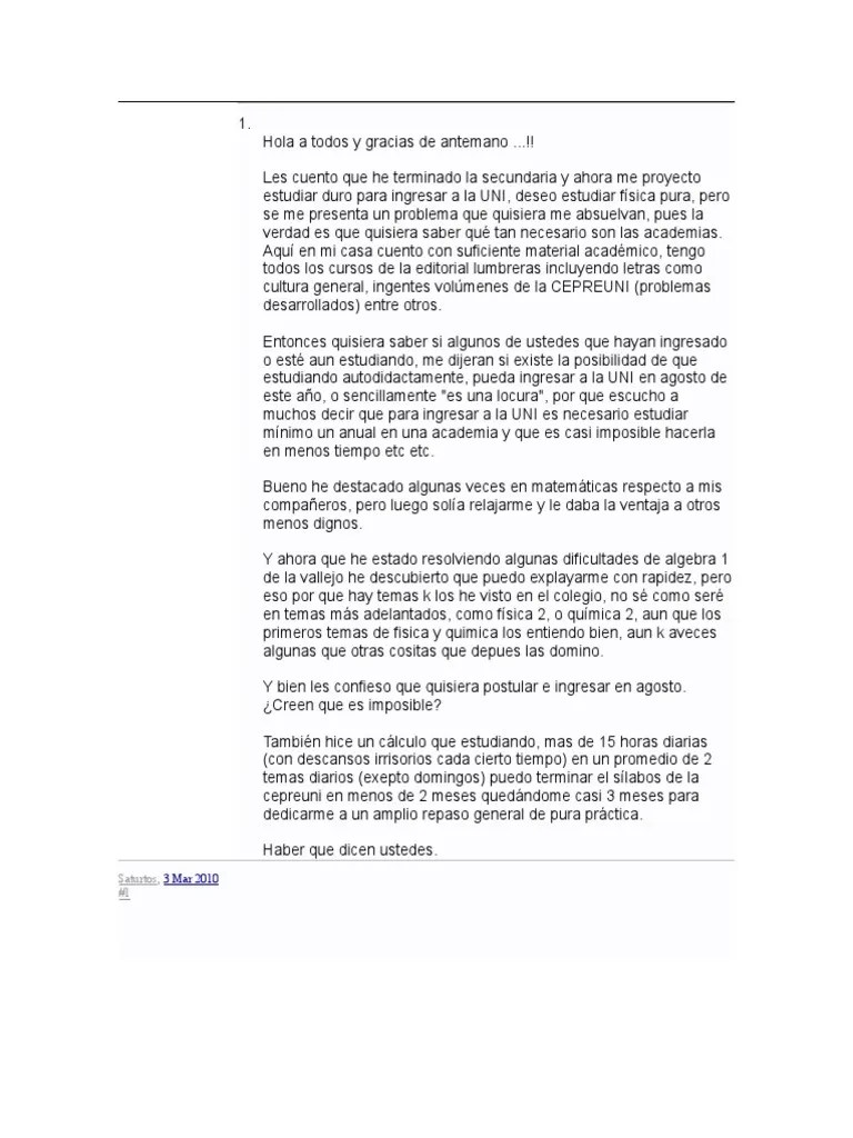 Consejos Para Ingresar A La Uni | PDF | Entretenimiento (general)