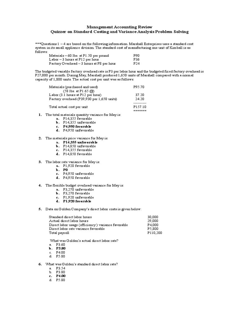 Problem Solving Standard Costing And Variance Analysis | PDF | Cost Of ...