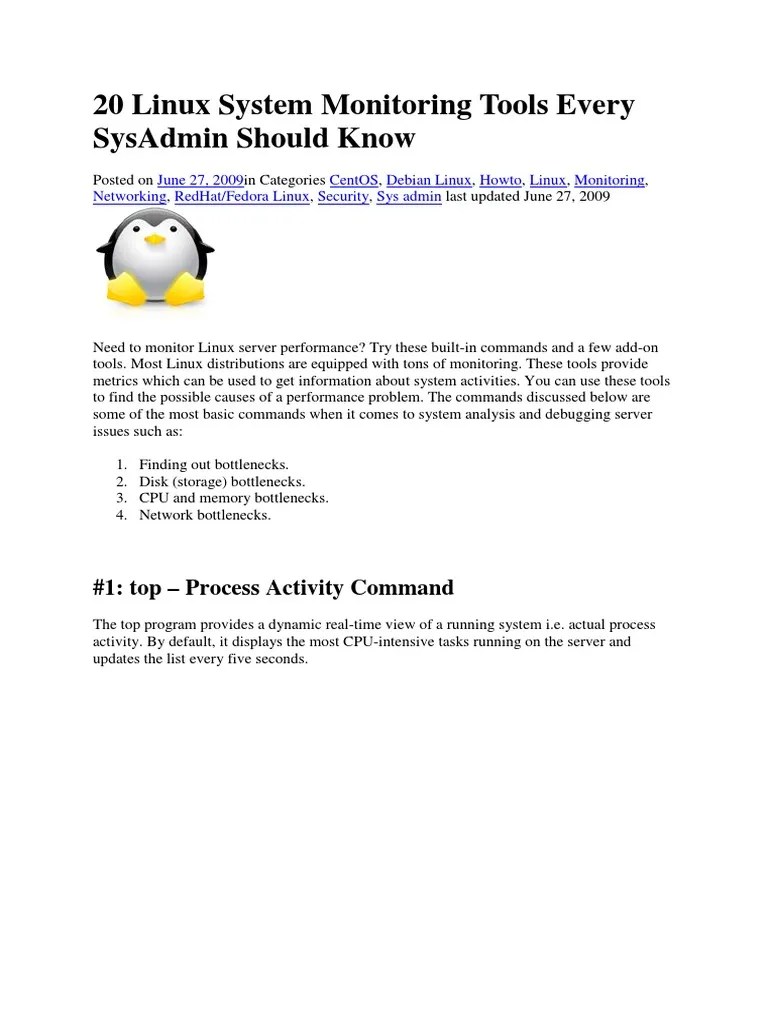 20 Linux System Monitoring Tools Every SysAdmin Should Know | PDF ...