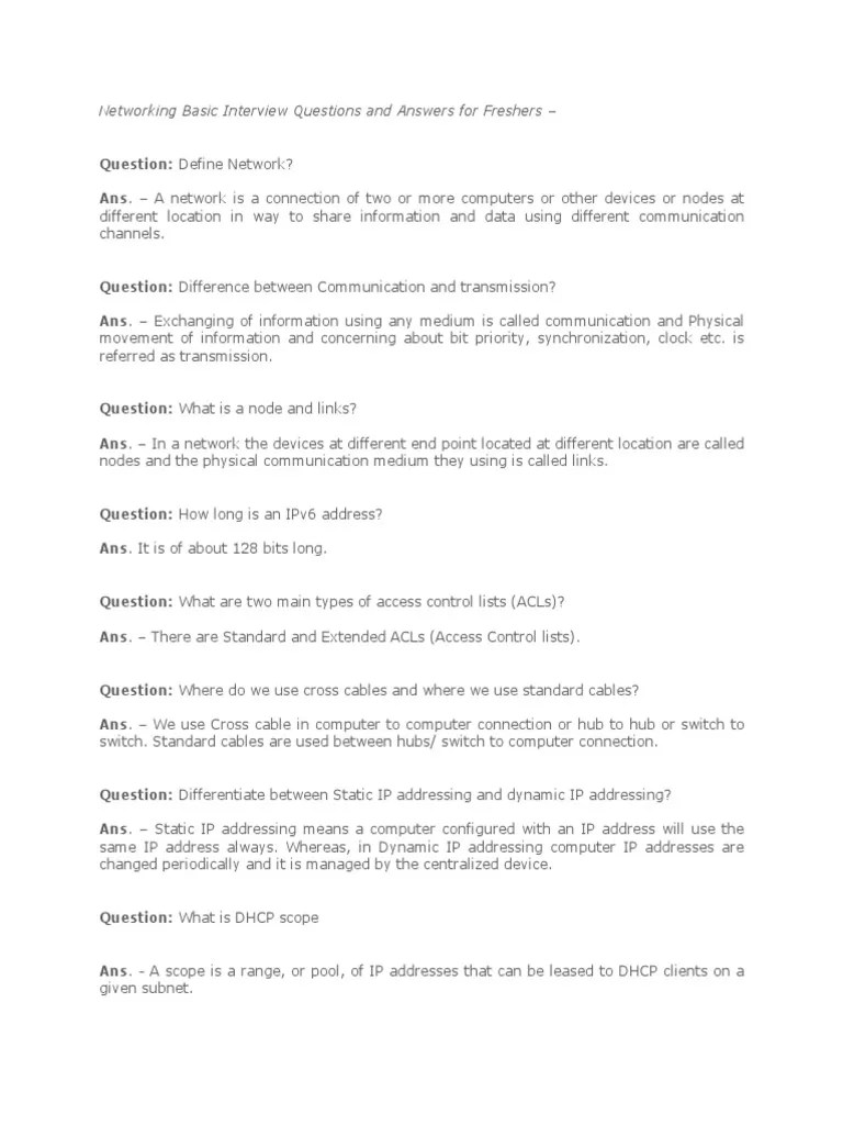 Networking Basic & Ccna Interview Questions And Answers For Freshers ...