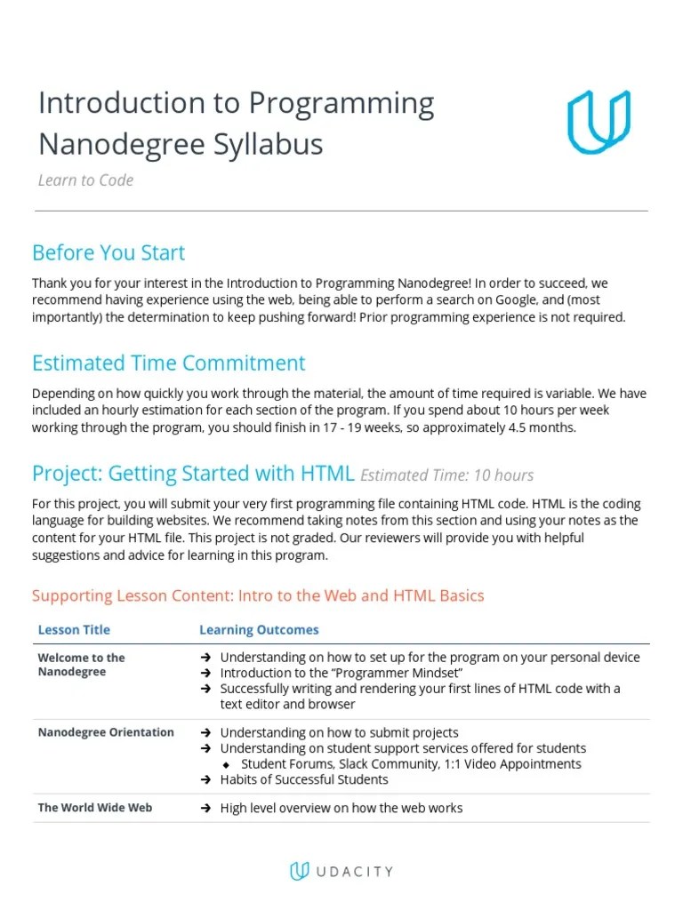 Introduction To Programming Nanodegree Syllabus: Before You Start | PDF ...