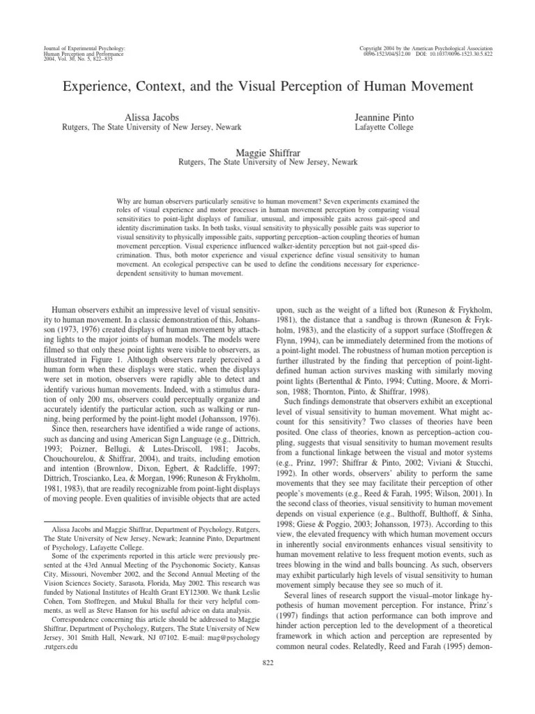 Visual Perception Of Human Movement | PDF | Walking | Perception