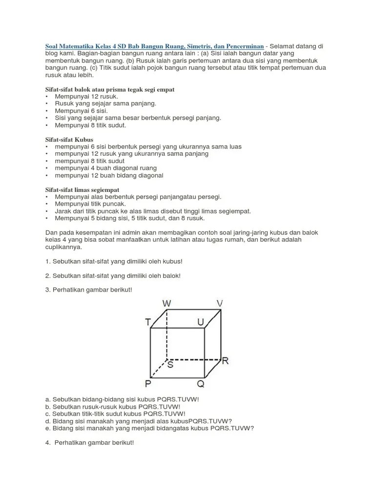 Yuk, kita pelajari bersama sama ! Soal Matematika Kelas 4 Sd Bab Bangun Ruang Pdf