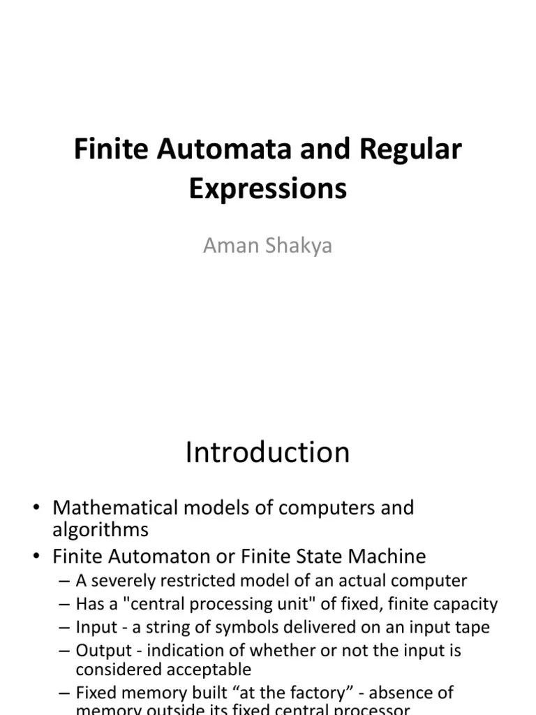 Finite Automata And Regular Expressions: Aman Shakya | PDF | Computers