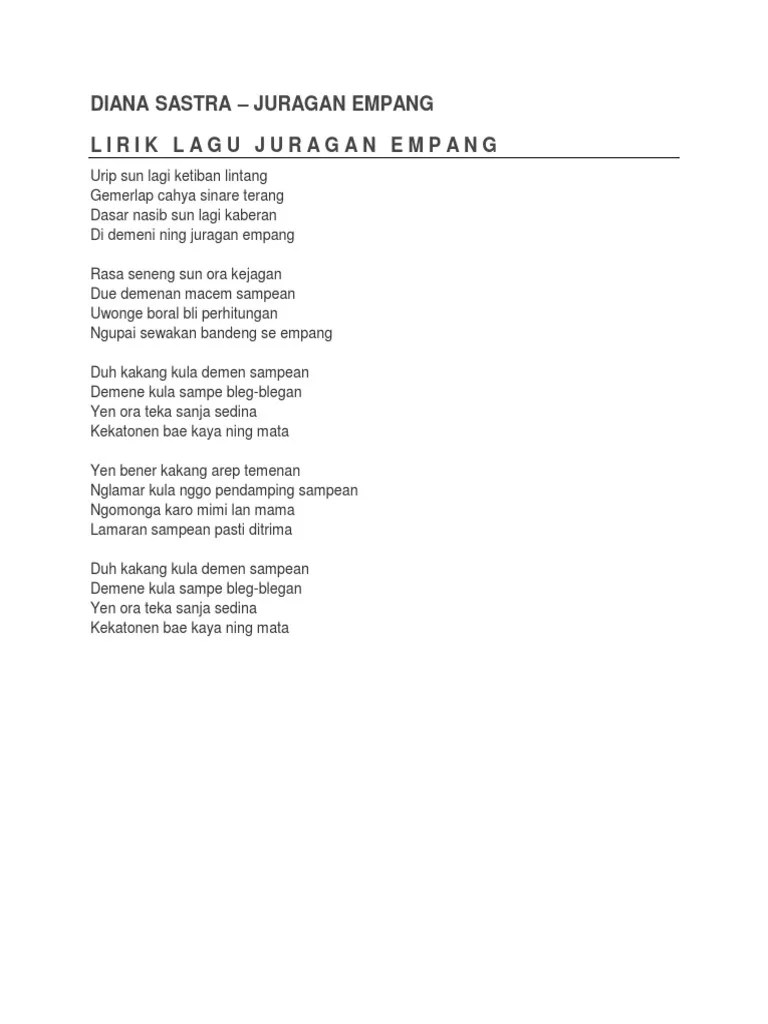List download link lagu mp3 juragan empang karaoke gratis and free streaming terbaru. Diana Sastra Juragan Empang Pdf
