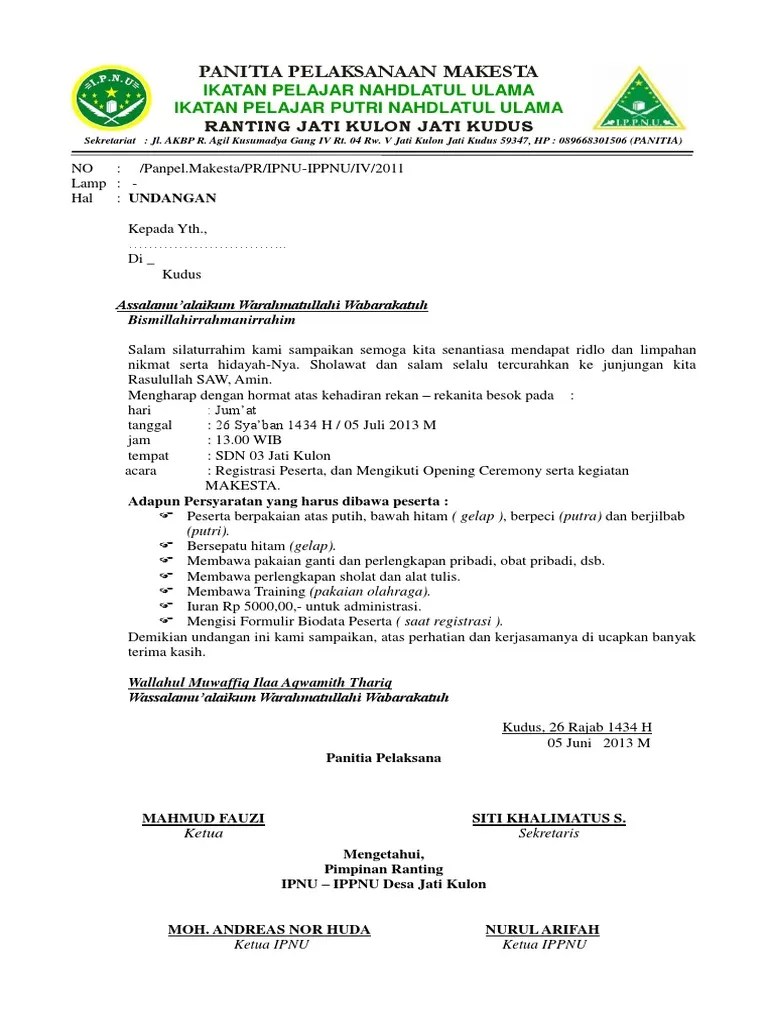 Contoh Surat Undangan Makesta Ipnu Ippnu Sample Surat Undangan 