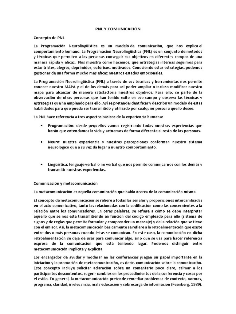 PNL Y Comunicación | PDF | Comunicación No Verbal | Programación Neurolingüistica