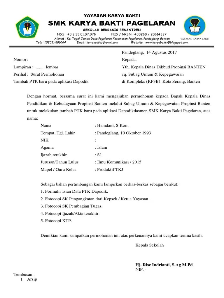 Contoh Surat Permintaan Guru Ke Dinas Pendidikan Kami