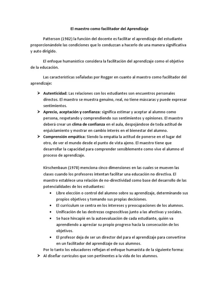 El Maestro Como Facilitador Del Aprendizaje | PDF | Aprendizaje | Maestros