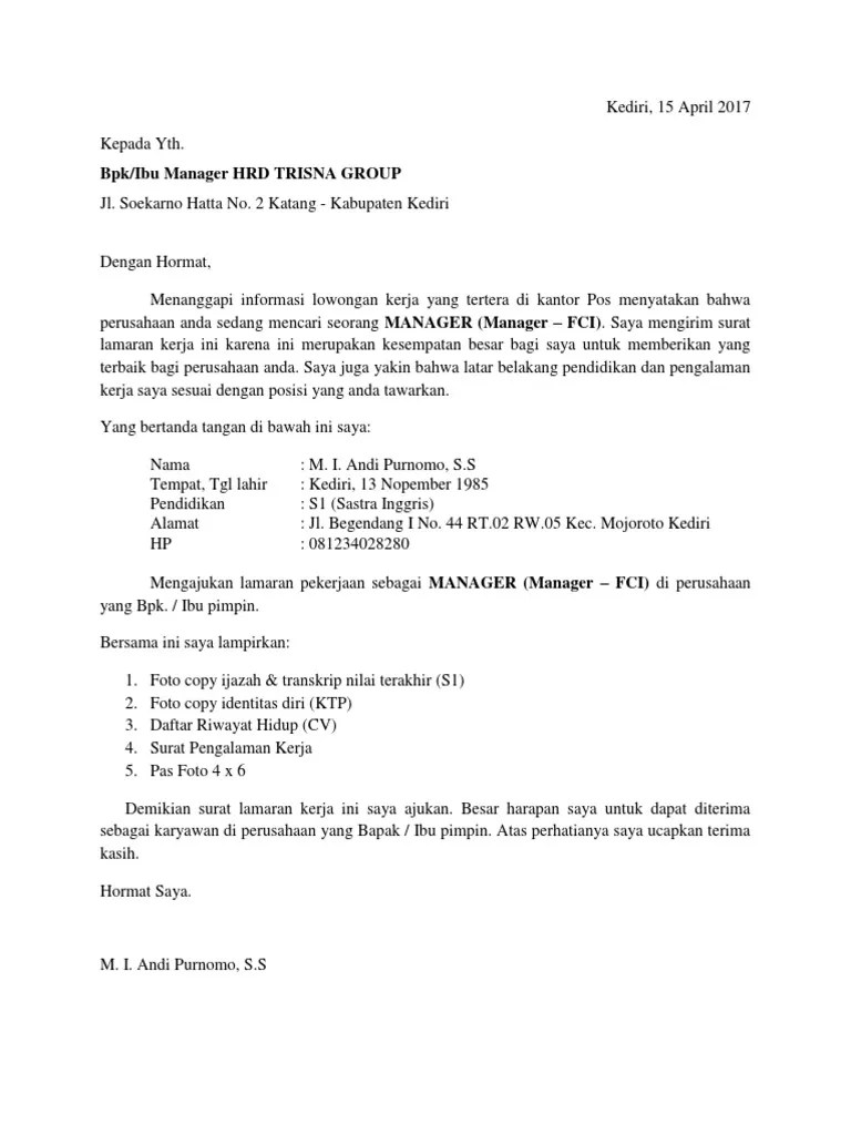Berikut ini contoh surat lamaran kerja tulis tangan lengkap dengan alasannya, contoh berbentuk gambar yang bisa anda zoom saat melihatnya. Contoh Surat Lamaran Kerja Trisna Pdf